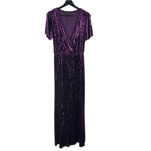 Lulus Pants - Lulus Purple Party Diva Crush Velvet Short Sleeve V Neck Wide Leg Jumpsuit Mediu